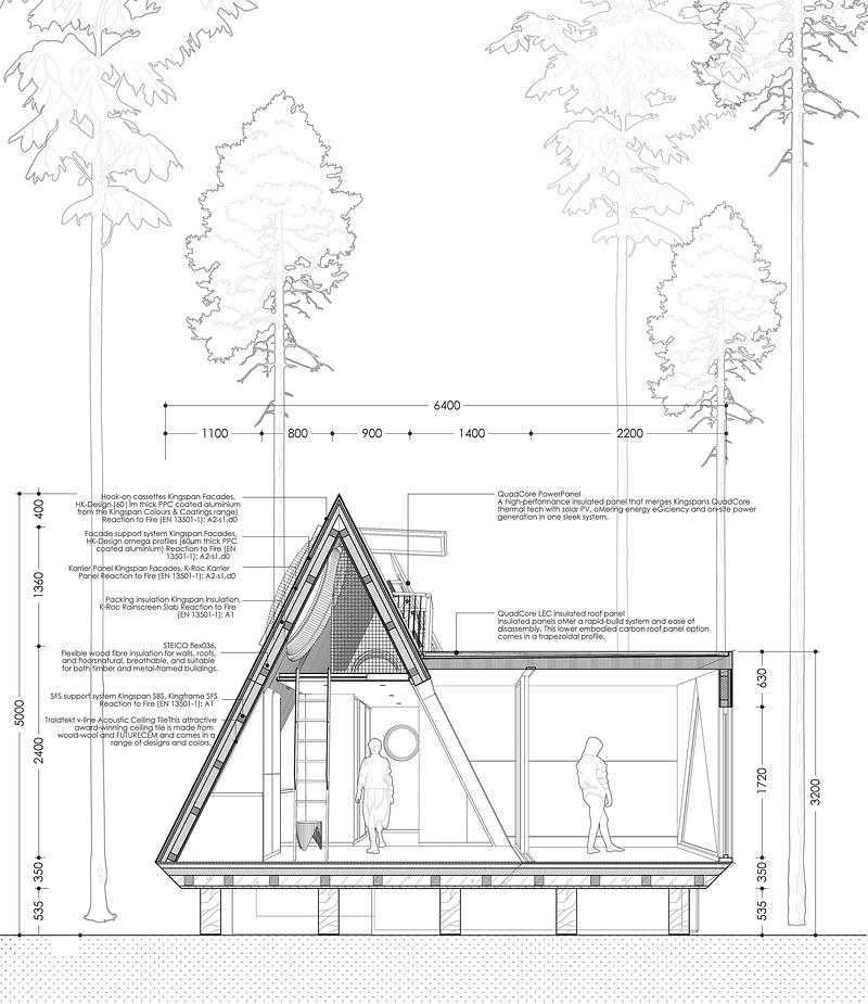 Potongan Camping House dengan atap segitiga