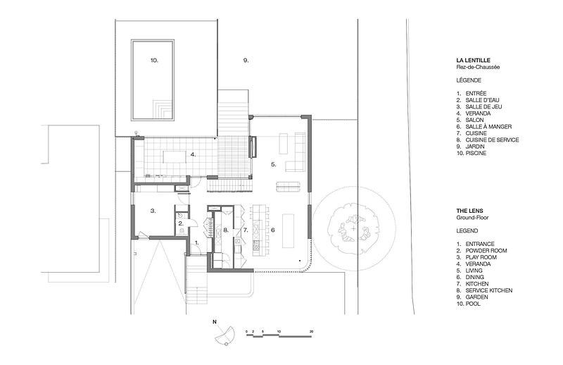 Denah lantai dasar The Lens karya MU Architecture