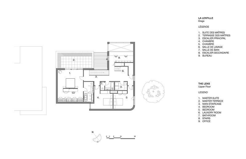 Denah lantai atas The Lens karya MU Architecture